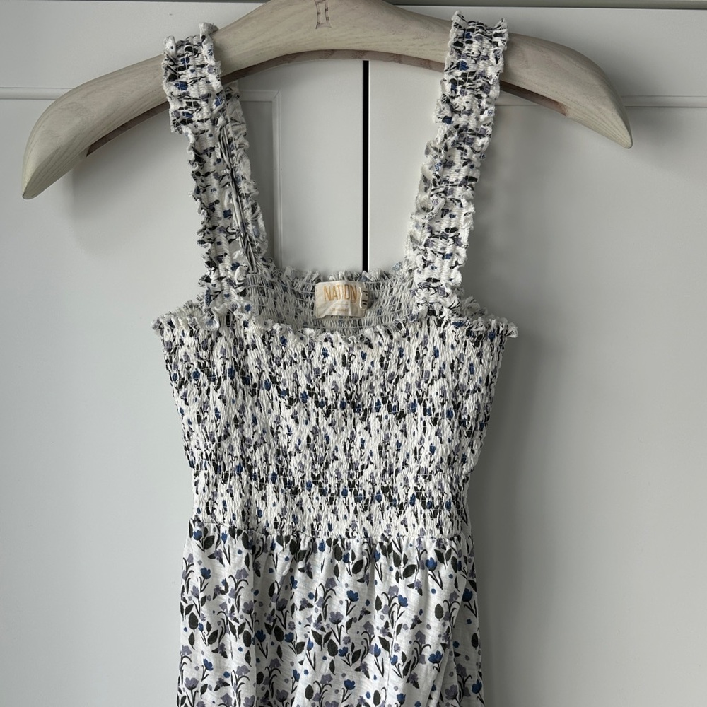 Nation LTD Blue and White Floral Midi Dress